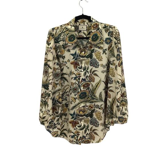 Tuckernuck Sharp Floral Serena Blouse Button Front Long Sleeve Size XL - Picture 2 of 16